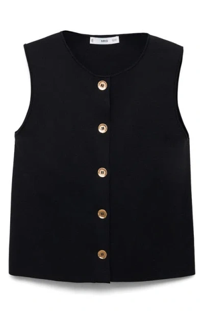 Mango Knitted High Neck Vest With Gold Buttons In Black
