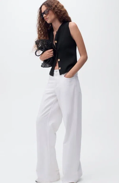 Mango Knitted High Neck Vest With Gold Buttons In Black