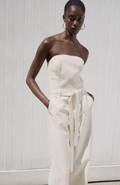 Mango Sleeveless Tie Waist Jumpsuit In White