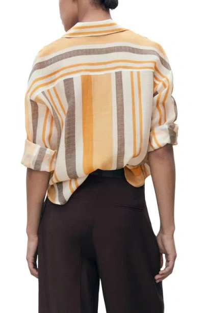 Mango Striped Lyocell Shirt Off White In Orange