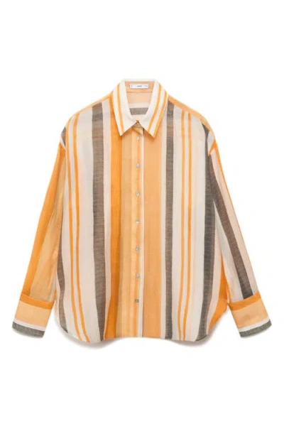 Mango Striped Lyocell Shirt Off White In Orange