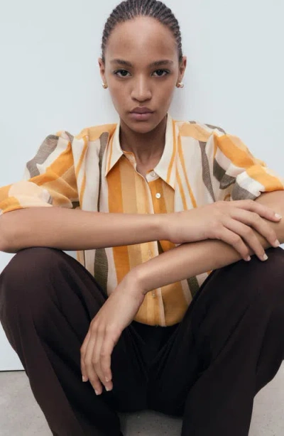 Mango Striped Lyocell Shirt Off White In Orange