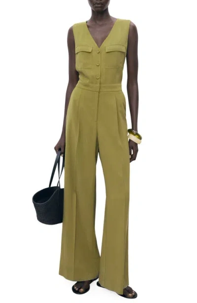 Mango Sleeveless Button Up Jumpsuit In Green