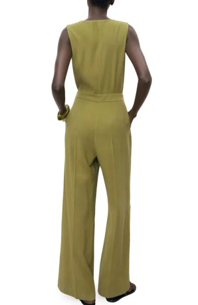 Mango Sleeveless Button Up Jumpsuit In Green
