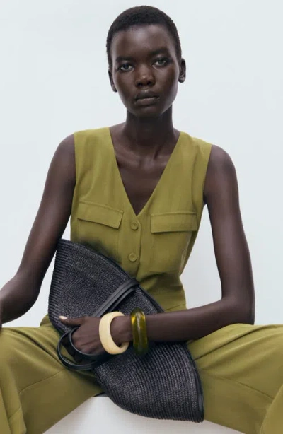 Mango Sleeveless Button Up Jumpsuit In Green