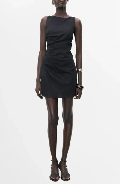 Mango Robe Courte Drapée Lin Noir - Femme - Xl -  In Black