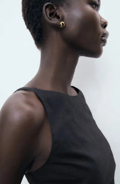 Mango Robe Courte Drapée Lin Noir - Femme - Xl -  In Black