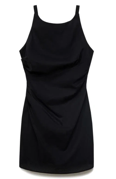 Mango Robe Courte Drapée Lin Noir - Femme - Xl -  In Black