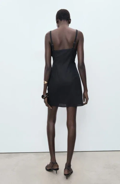 Mango Robe Courte Drapée Lin Noir - Femme - Xl -  In Black