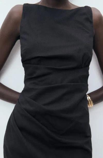 Mango Robe Courte Drapée Lin Noir - Femme - Xl -  In Black