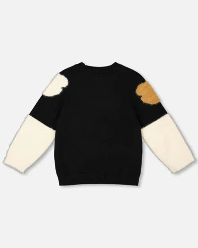 Deux Par Deux Knitted Sweater With Bear Intarsia In Black