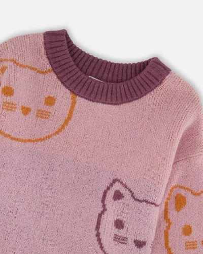 Deux Par Deux Knit Jacquard Sweater With Cats In Multi