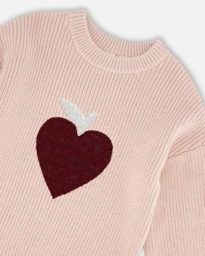 Deux Par Deux Knit Sweater With Sequin Heart In Pink