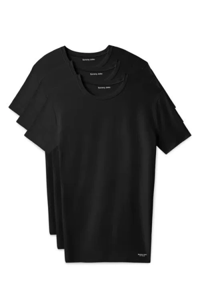 Tommy John 3pk Essential Cool Crewneck Stay-tucked Undershirt In Black