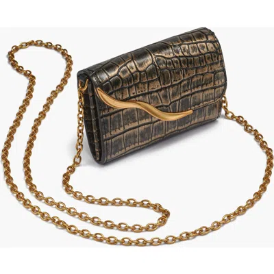 Donna Karan New York Malverne Metallic Croco Wallet On String In Brown