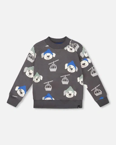 Deux Par Deux Fleece Pullover Sweatshirt Dog In Gray