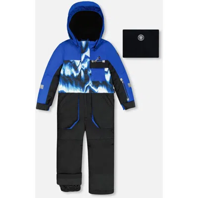 Deux Par Deux One-piece Play Snowsuit Colorblocking In Blue