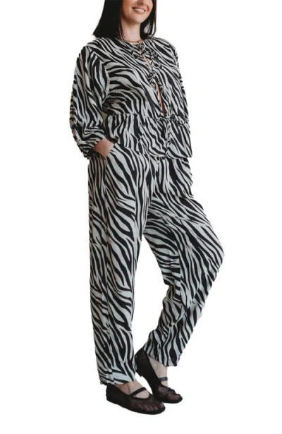 Turtledove London Organic Cotton Multicolor Zebra Streak Print Barrel Leg Trousers In Multi