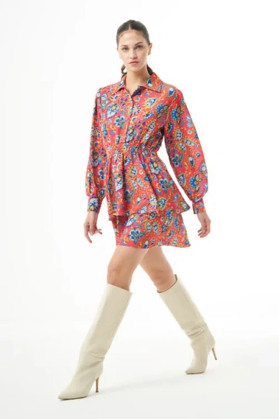Mizalle Long Sleeve Flowy Mini Dress In Pattern