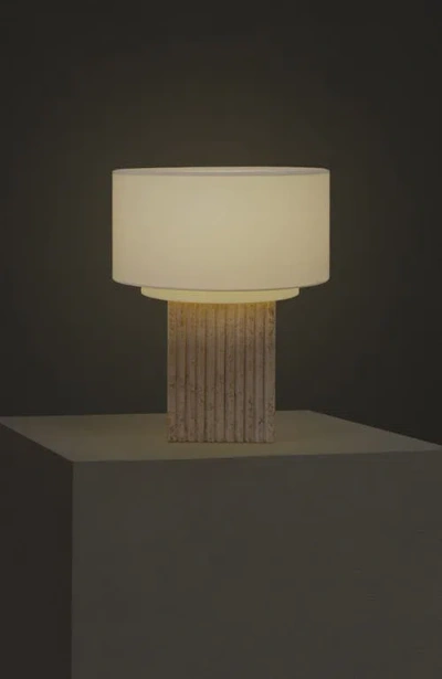 Brightech Atticus 15" Modern Led Natural Limestone Table Lamp With Cotton Fabric Shade In Neutral