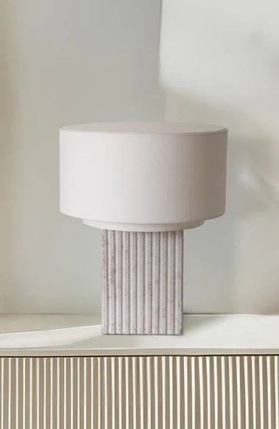 Brightech Atticus 15" Modern Led Natural Limestone Table Lamp With Cotton Fabric Shade In Neutral