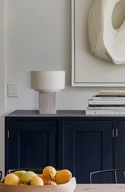 Brightech Atticus 15" Modern Led Natural Limestone Table Lamp With Cotton Fabric Shade In Neutral