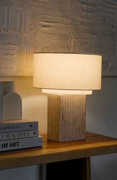 Brightech Atticus 15" Modern Led Natural Limestone Table Lamp With Cotton Fabric Shade In Neutral