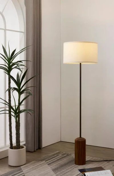 Brightech Oren 60" Modern Led Floor Lamp With Stable Wood Base In Brown