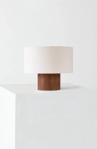 Brightech Oliver 10" Led Desk Lamp With Wood Accent And White Cotton Drum Shade, Bulb Included In Brown