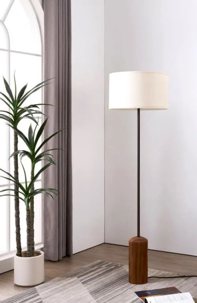 Brightech Oren 60" Modern Led Floor Lamp With Stable Wood Base In Brown