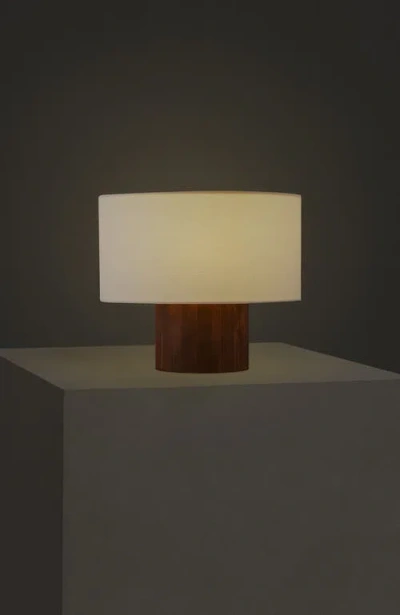 Brightech Oliver 10" Led Desk Lamp With Wood Accent And White Cotton Drum Shade, Bulb Included In Brown