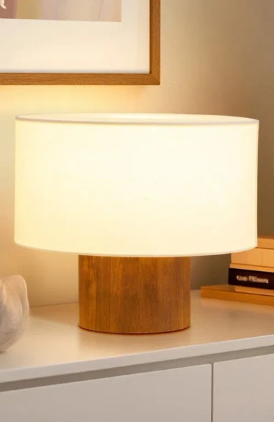 Brightech Oliver 10" Led Desk Lamp With Wood Accent And White Cotton Drum Shade, Bulb Included In Brown