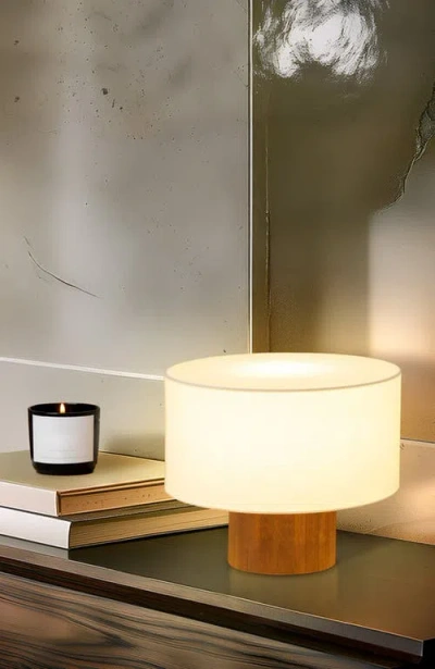 Brightech Oliver 10" Led Desk Lamp With Wood Accent And White Cotton Drum Shade, Bulb Included In Brown