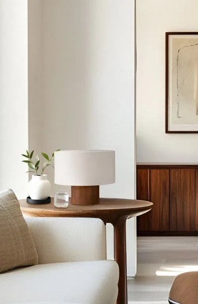 Brightech Oliver 10" Led Desk Lamp With Wood Accent And White Cotton Drum Shade, Bulb Included In Brown