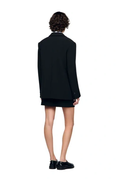 Sandro Womens Black Oversized Double-breasted Stretch-woven Blazer In Black