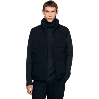 Sandro Mens Black Sleeveless Round-collar Stretch-woven Technical Puffer Xl
