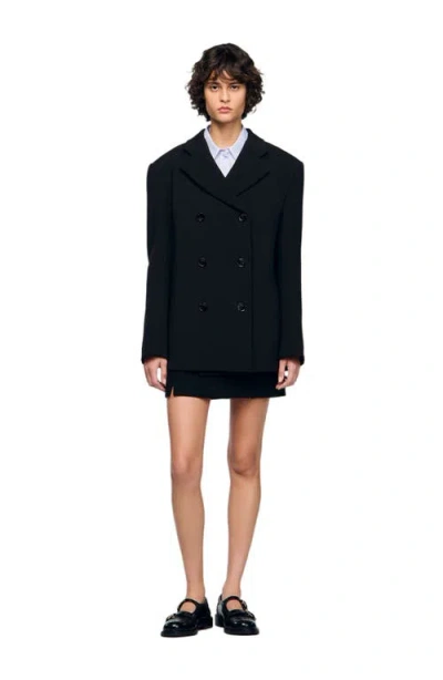 Sandro Womens Black Oversized Double-breasted Stretch-woven Blazer In Black