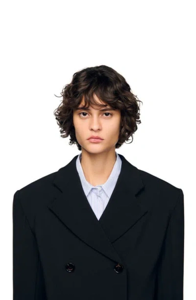 Sandro Womens Black Oversized Double-breasted Stretch-woven Blazer In Black