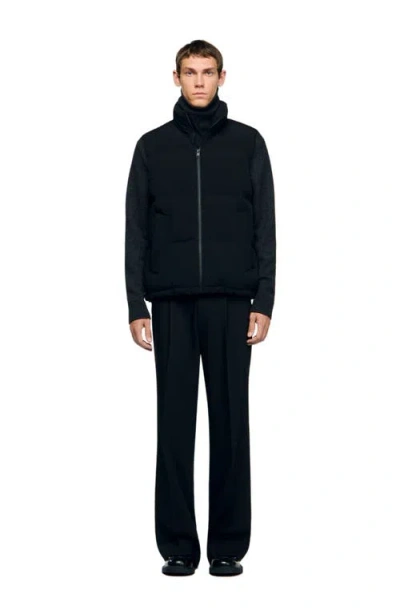 Sandro Mens Black Sleeveless Round-collar Stretch-woven Technical Puffer Xl