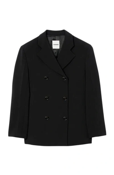 Sandro Womens Black Oversized Double-breasted Stretch-woven Blazer In Black