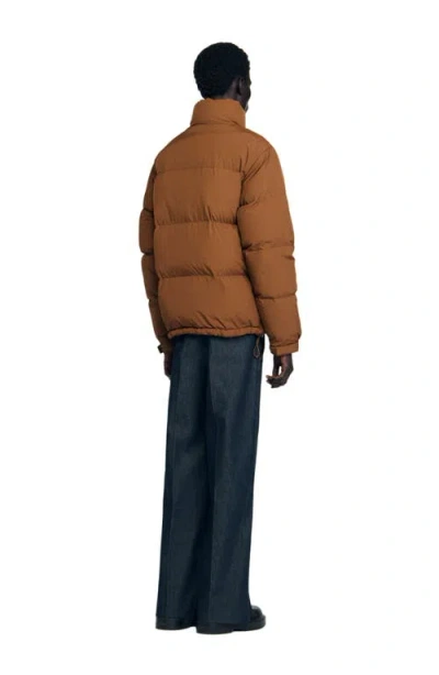 Sandro Hooded Puffer With High Collar In Brown
