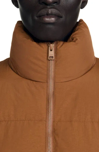 Sandro Hooded Puffer With High Collar In Brown
