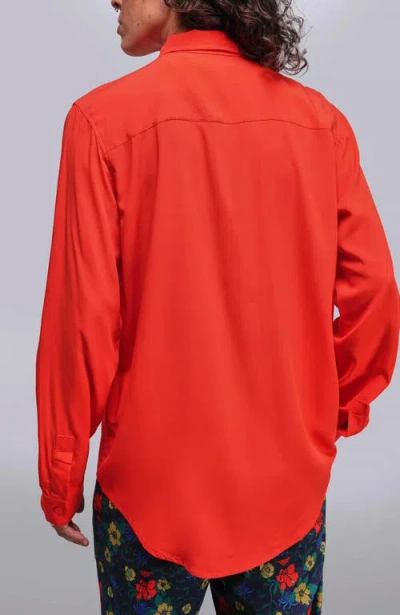 Wildfang The Empower Long Sleeve Bow Button Up Shirt In Red