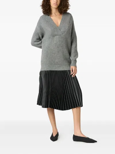 Malo Sequin-embellished V-neck Sweater In Gray