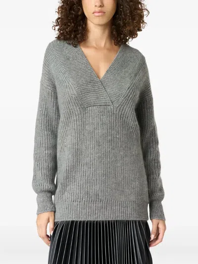 Malo Sequin-embellished V-neck Sweater In Gray