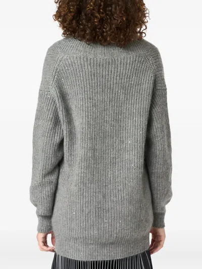 Malo Sequin-embellished V-neck Sweater In Gray