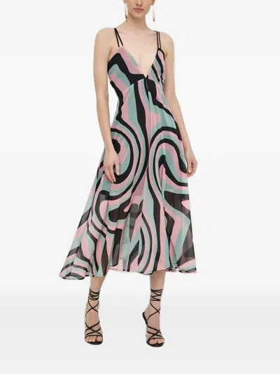 Silvian Heach Geometric-print Midi Dress In Multi