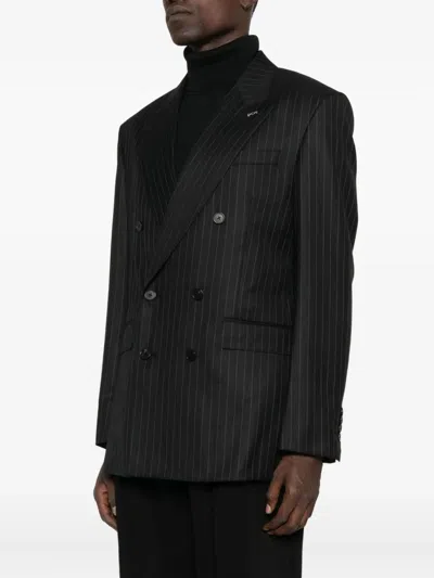 Givenchy Stripe-pattern Double-breasted Blazer In Black