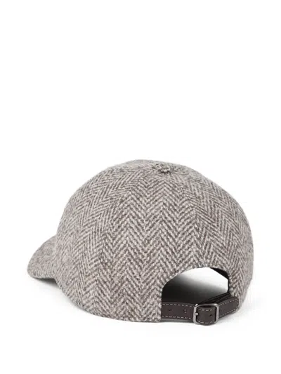 Brunello Cucinelli Bead-embellished Herringbone Wool-blend Tweed Cap In Neutral