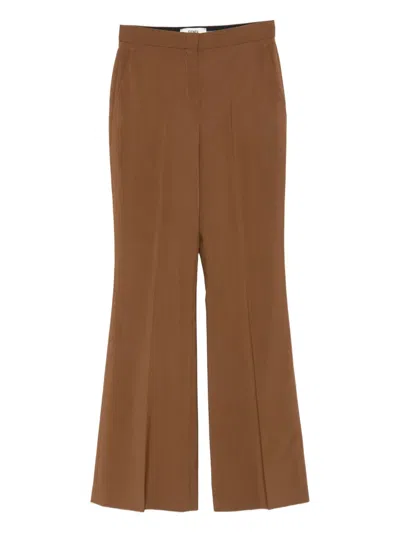 Fendi Wool Flared Trousers In Brown